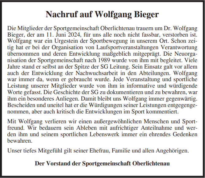 Nachruf auf Wolfgang Bieger